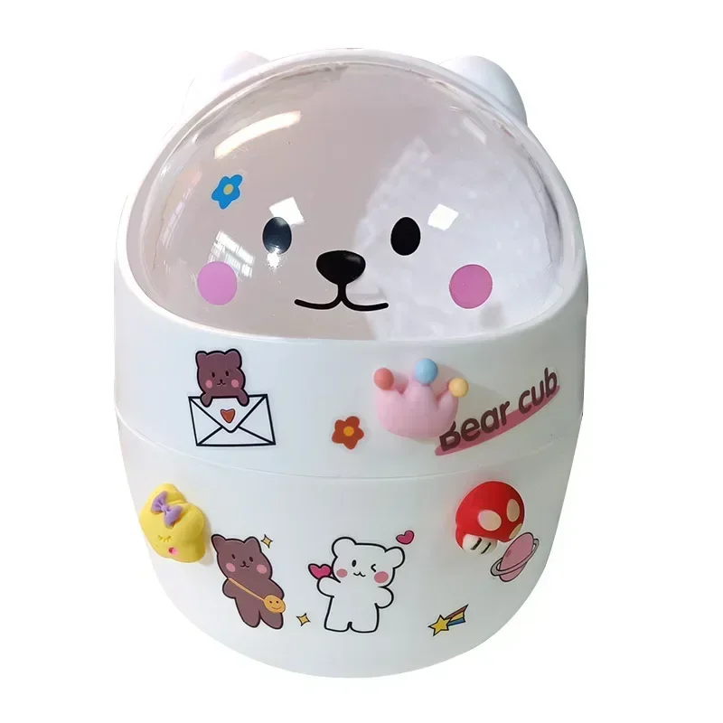 Ins Style Creative Cute Home Desktop With Lid Trash Can Small Mini Kawaii Bedroom Desk Storage Box Pen Holder Give a Sticker