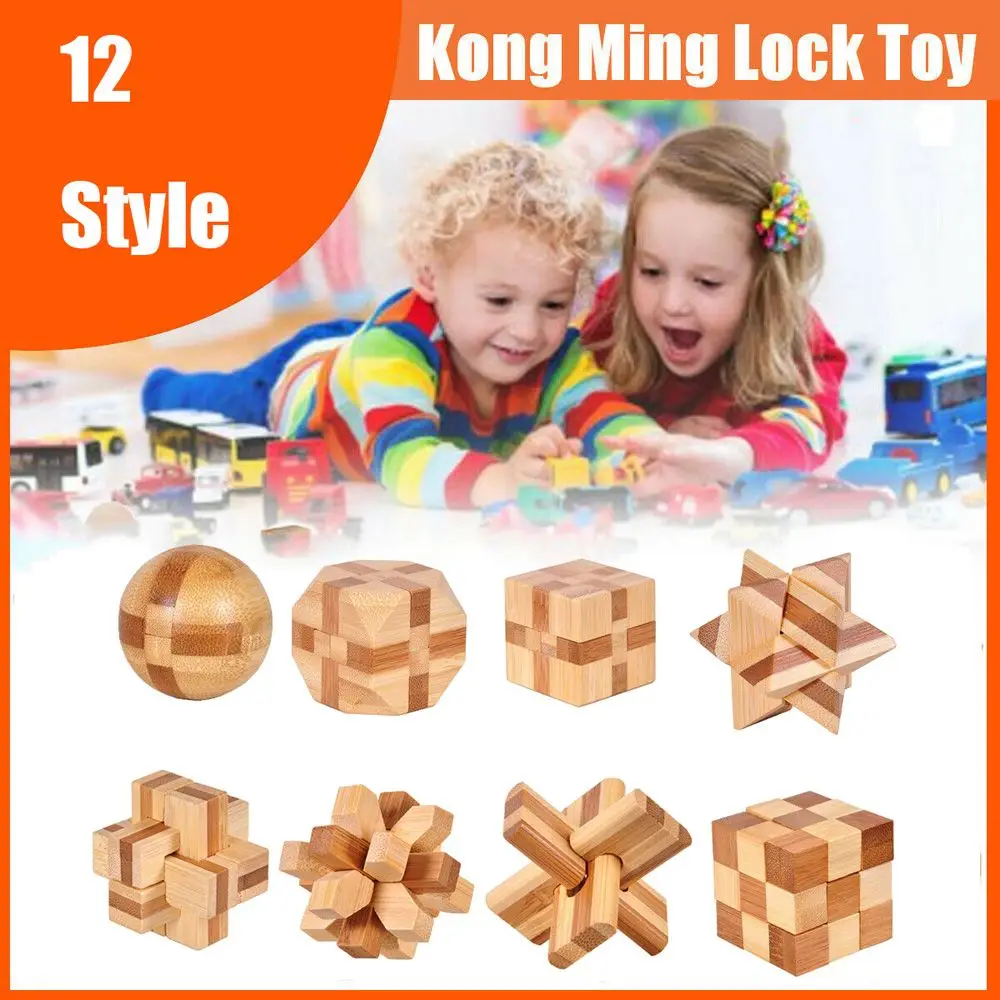 Wooden Bamboo Interlocking IQ For Adults Kids Children Brain Teaser Puzzle Toy Kong Ming Lock Classic Toys