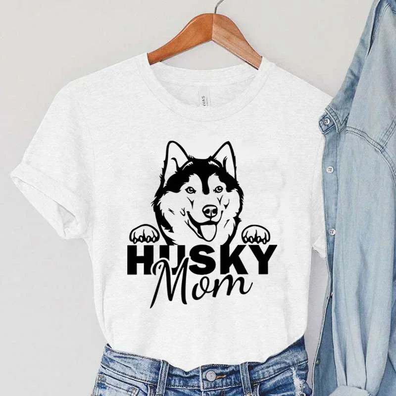 تي شيرت Harajuku Husky Mom مطبوع Y2k تي شيرت نسائي صيفي برسومات حيوانات ملابس نسائية كرتونية تي شيرت مطبوع عتيق
