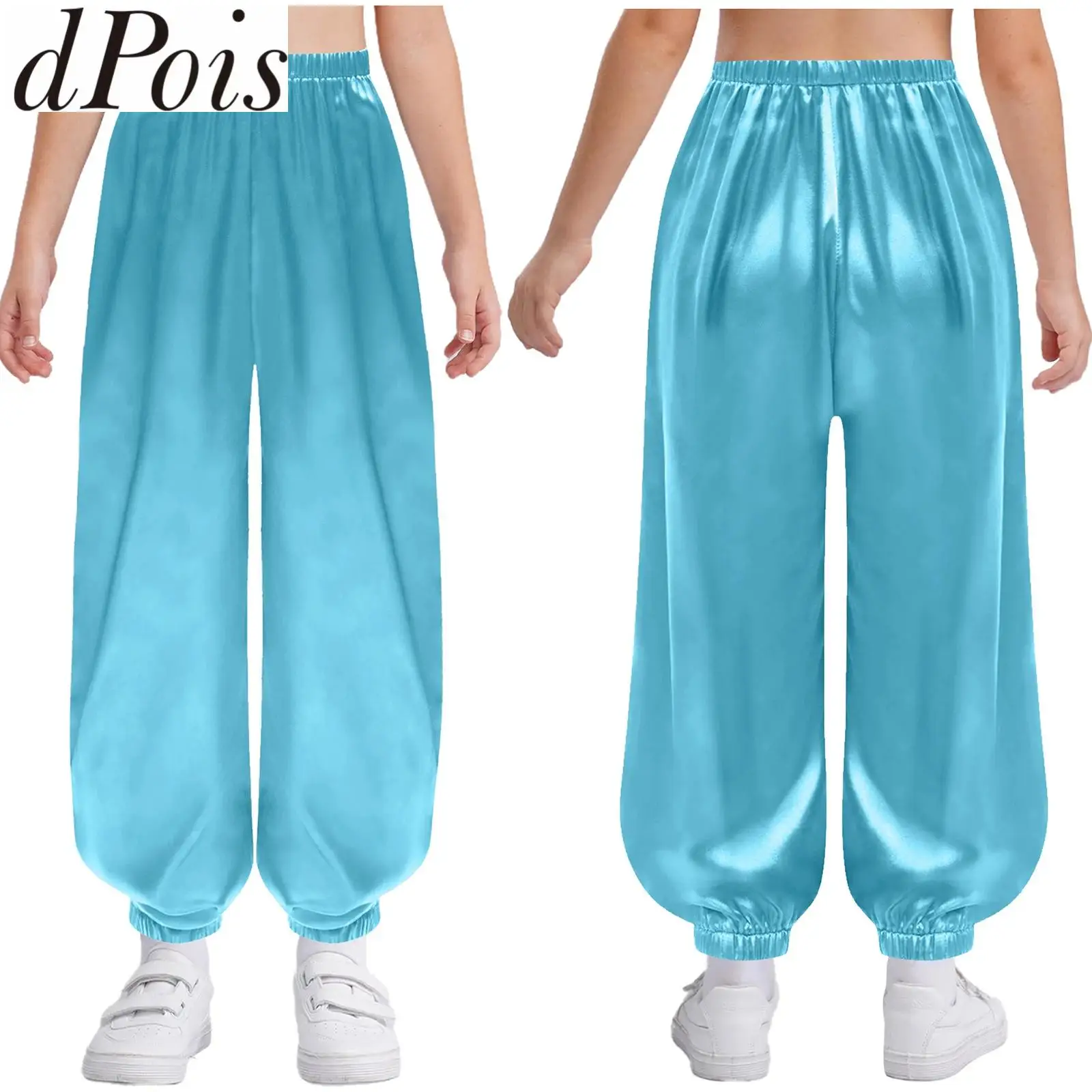 Kinderen Meisjes Satijnen Buikdans Broek Casual Losse Bloeiers voor Tai Chi Kung Fu Broek Prestaties Party Halloween Egyptische Broek