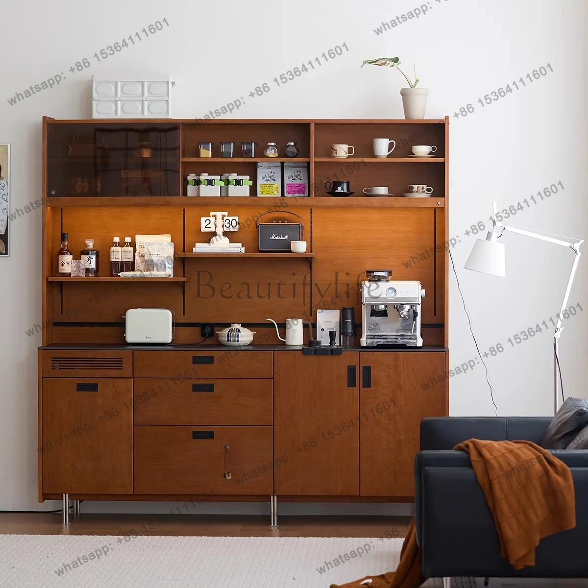Medieval solid wood cherry wood rock slab against the wall integrated multi-functional locker