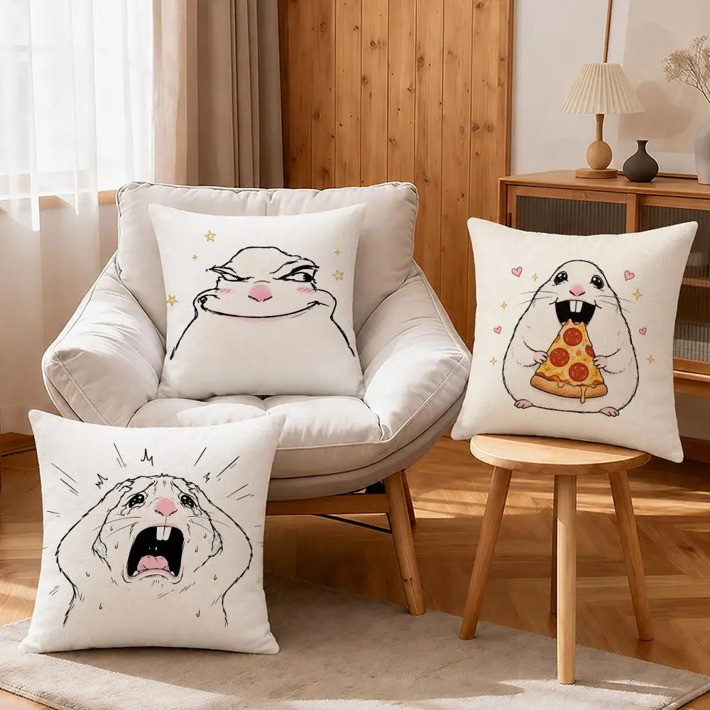 Meme Funny Hamster Meme Cushion Cover Linen Anti-Mite Antibacterial Cushion Cover Invisible Zipper Sofa Decor