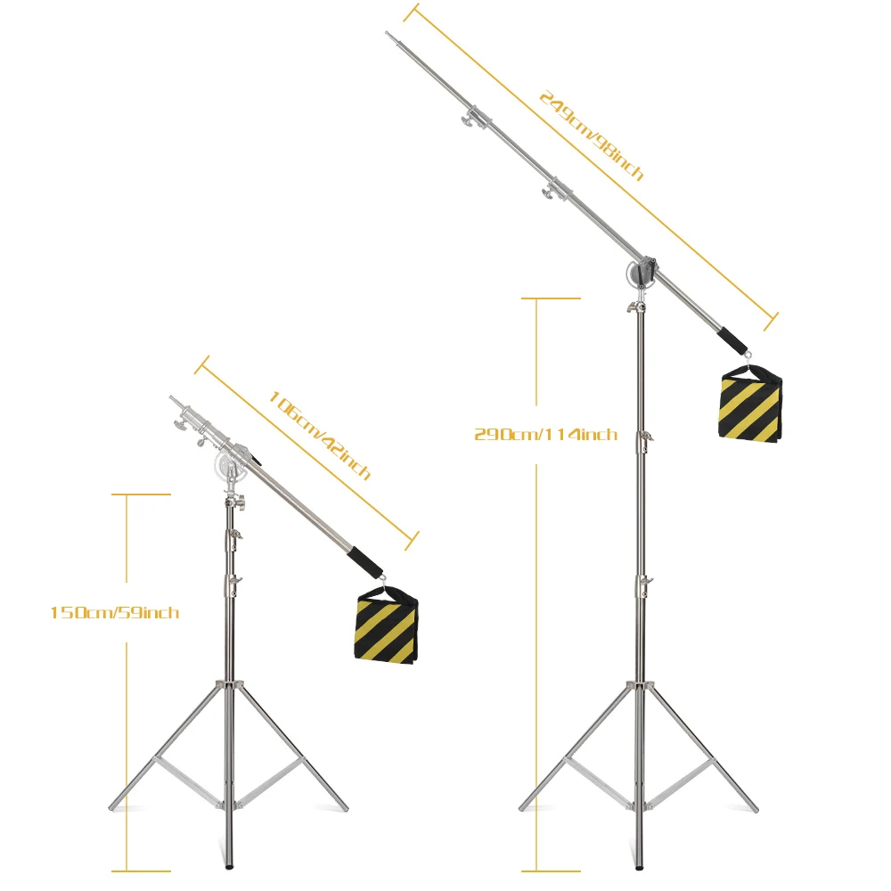 Suporte de luz superior com braço de lança telescópica para estúdio fotográfico com saco de areia para speedlite/mini flash