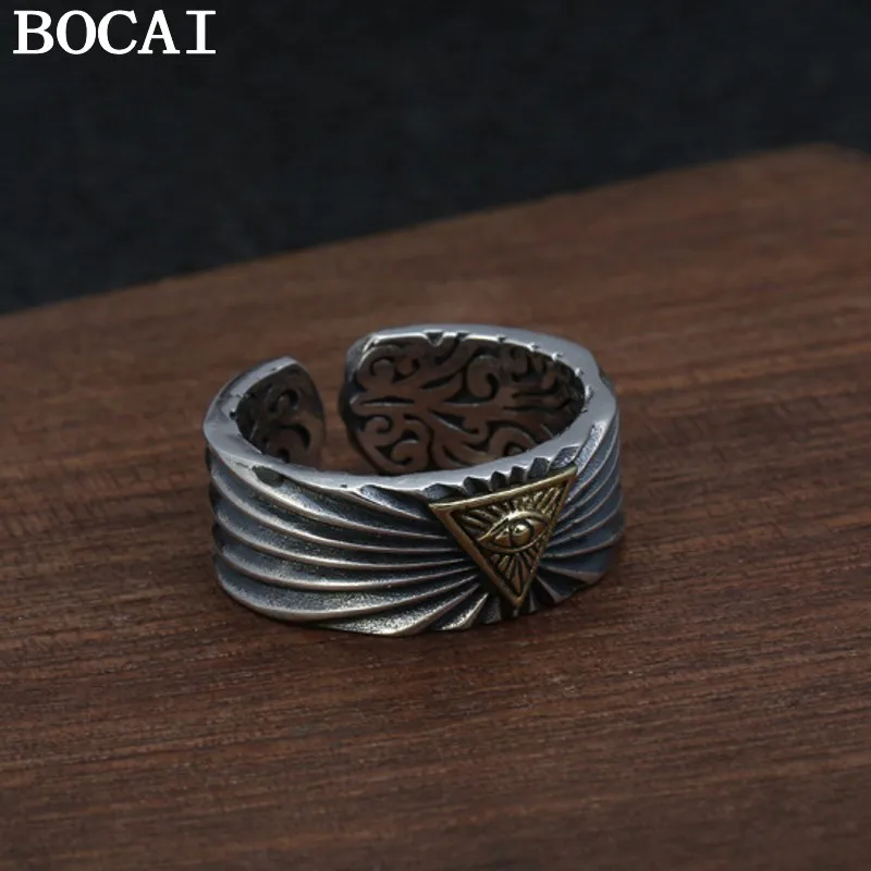 BOCAI New S925 Sterling Silver Jewelry Creative Eye Of God Adjustable Ring For Man Trendy Personality Thai Silver Man Rings