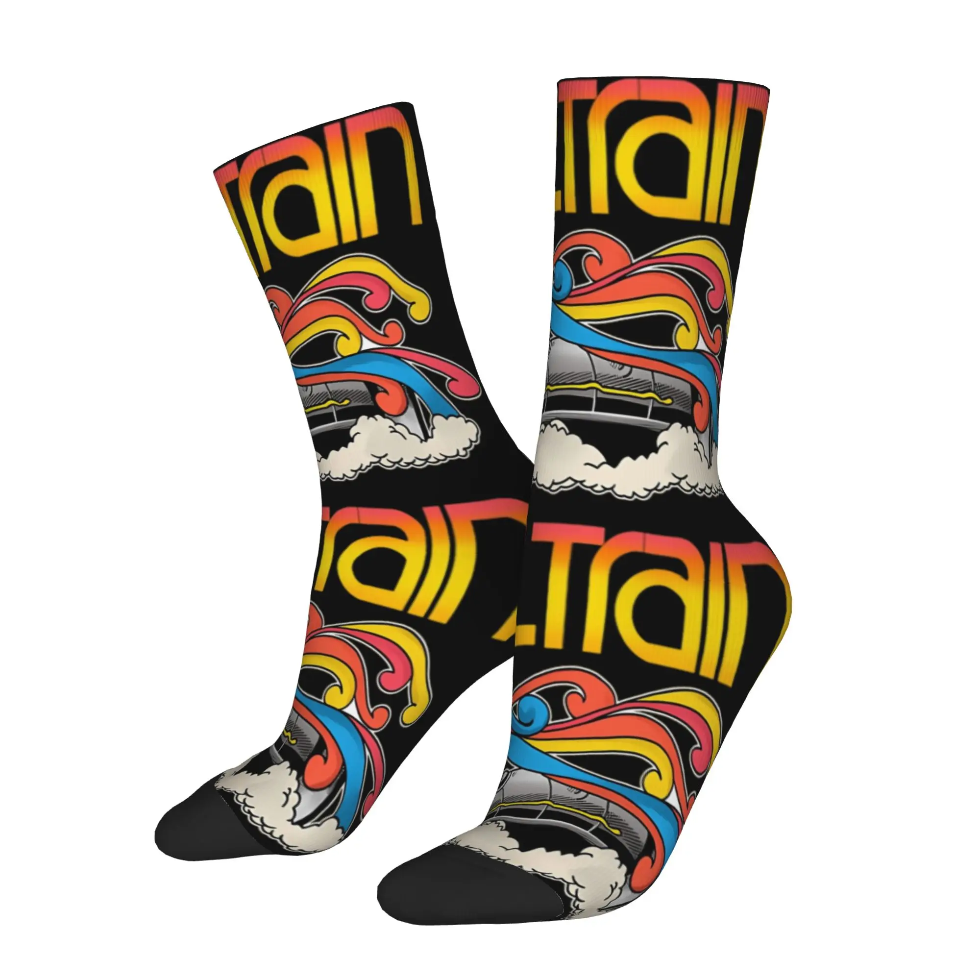 1 Pair Funny Crazy Sock for Men Black Gradient Letter Hip Hop Harajuku Soul TrainS Pattern Printed Sock Casual