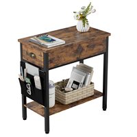 Side Table With Storage Bag End Table Nightstand Fabric Bags For Livingroom Table Rustic Brown And Gray 60x32x60cm