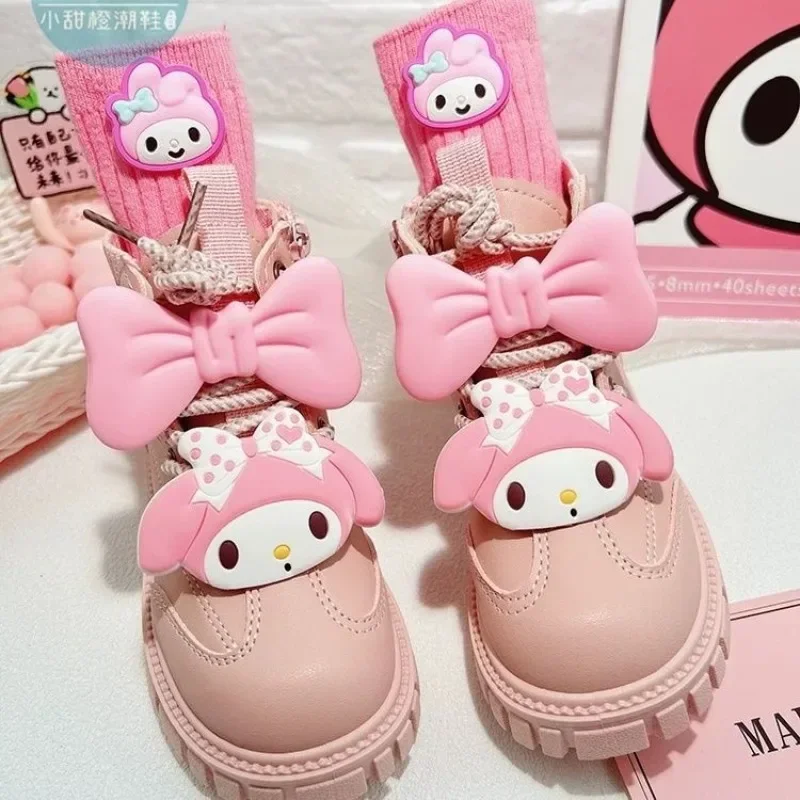 

Sweet Anime My Melody Sanrio Martin Boots Spring Autumn Kawaii Cute Cartoon Princess Leather Shoes Lovely Gifts for Kids