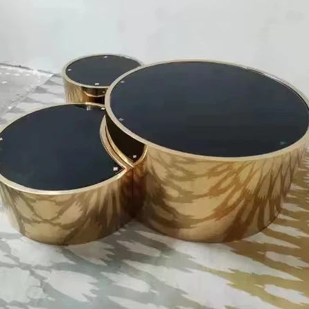 طاولة القهوة الفاخرة 3 في 1 للمزرعة، قاعدة من الفولاذ المقاوم للصدأ، مجموعة علوية زجاجية للمنزل، أثاث غرفة المعيشة، وصول جديد