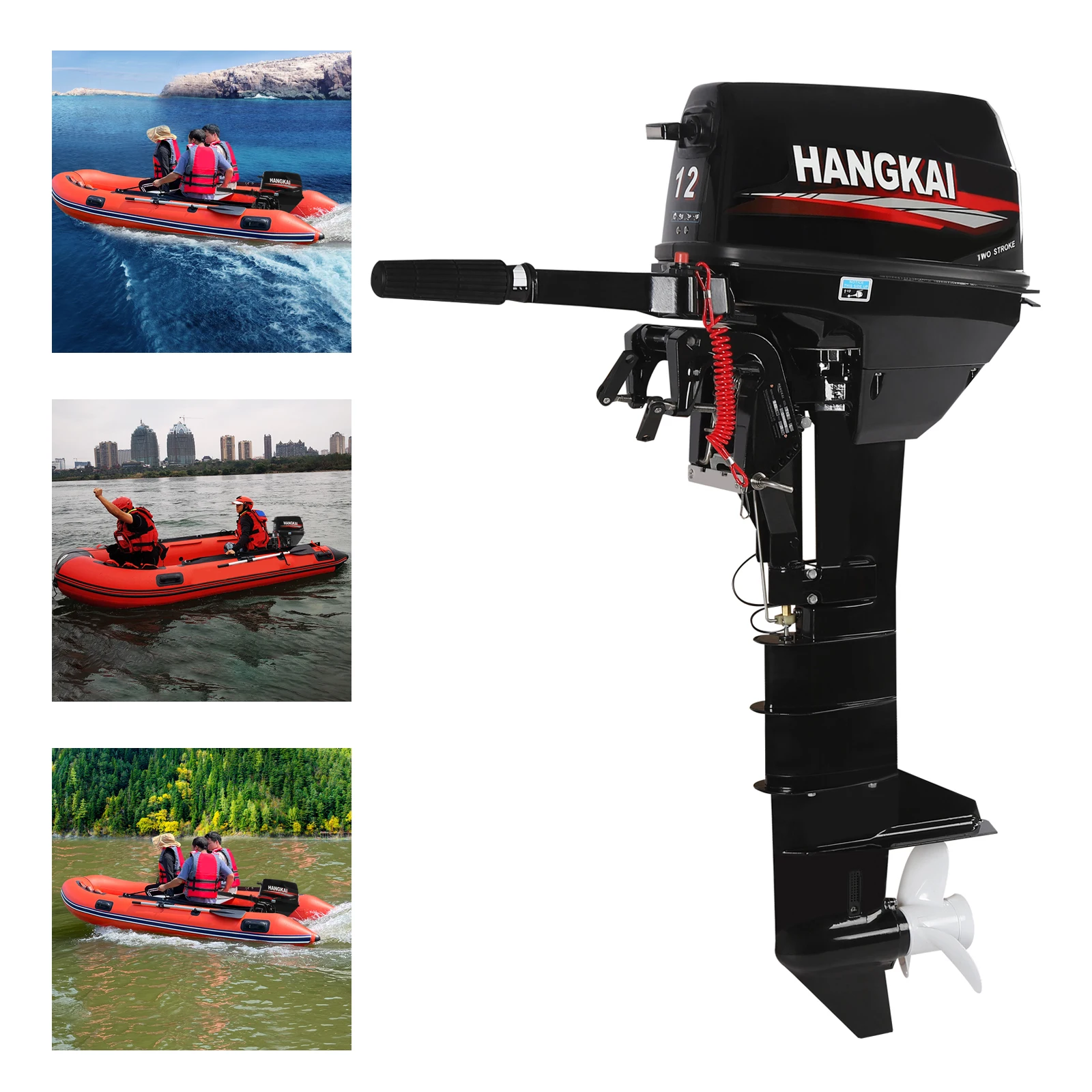 2 Stroke 12HP Outboard Motor 169CC Heavy Duty Fishing Boat Engine Water Cooling System Marine Engine with CDI Ignition System