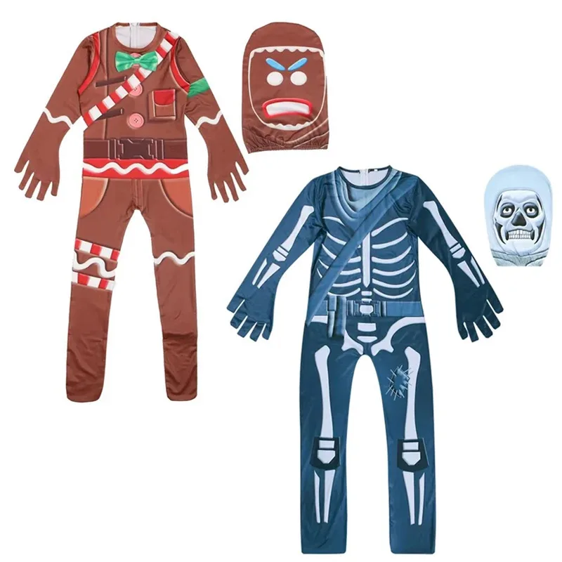 

Gingerbread Man Skull Knight Jumpsuits Cosplay Anime Carnival Party Halloween Costume for Kids Fancy Dress Disguise Clothes