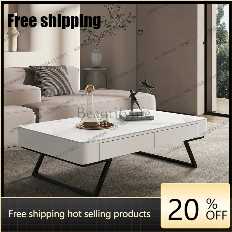 HJ Rock Slab Coffee Table Small Apartment Living Room Home High-end Light Luxury Small Table Modern Simplicity