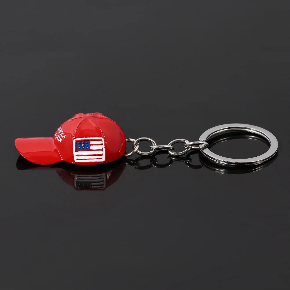 Trump Red Hat Pendant Keychain American Flag Hat Make America Great Again Metal Key Chain for Men Mesh Cap Car Key Ring Jewelry