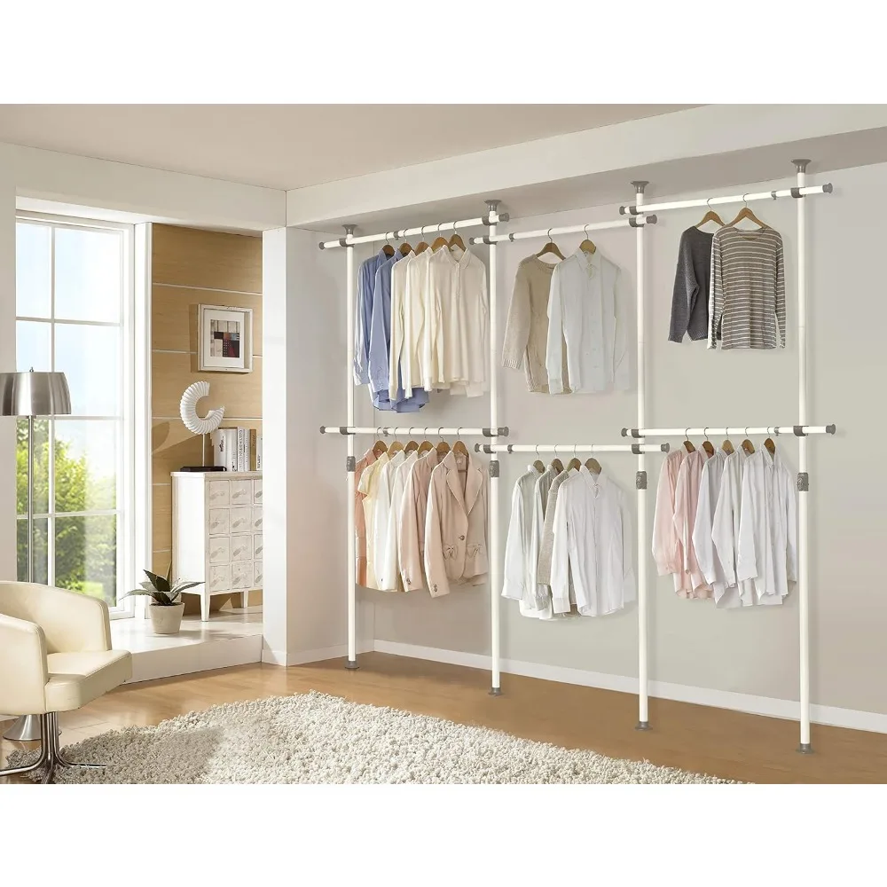 Heavy-Duty One-Touch Metal Clothing Rack for Hanging Garments with 1,056LBS Load Capacity and Tension Rod System