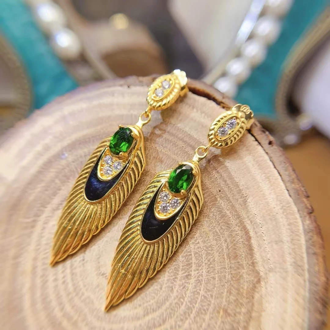 KJJEAXCMY Fine Jewelry Natural Diopside Women's Earrings S925 Silver Electroplating Process Inlaid High Clarity Support Testing