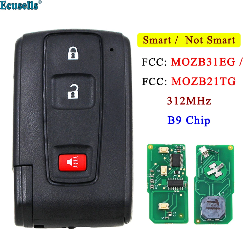 Ecusells 3 Button Keyless Go or Non-keyless Remote Key 312MHz B9 Chip for TOYOTA Prius MOZB31EG 89994-47061 MOZB21EG 89071-47080