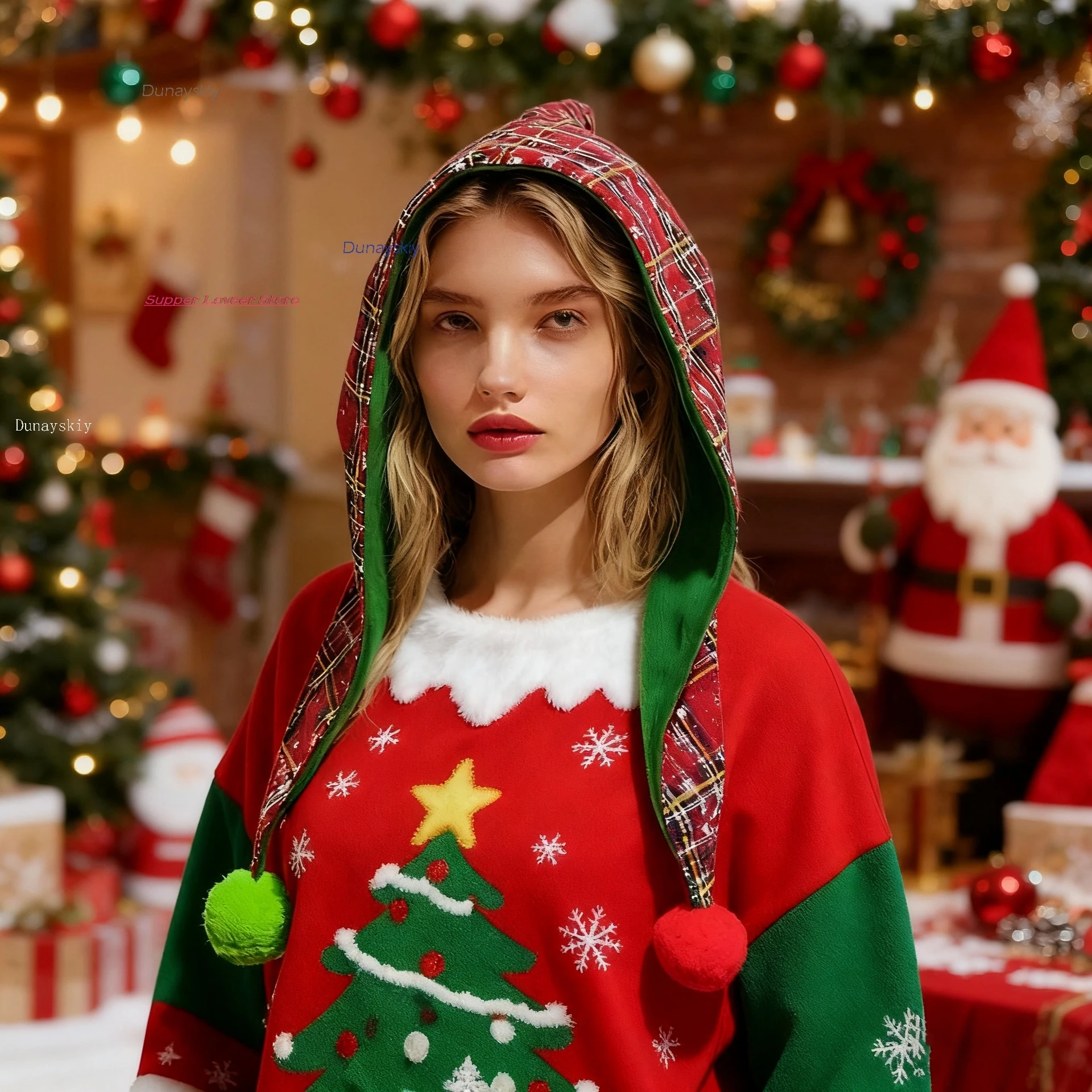 عيد الميلاد تأثيري أنيمي عيد الميلاد قزم قبعة الرجعية منقوشة الأحمر الأخضر مخطط قبعة عيد الميلاد كرات الديكور عيد ميلاد disfraz mujer #2