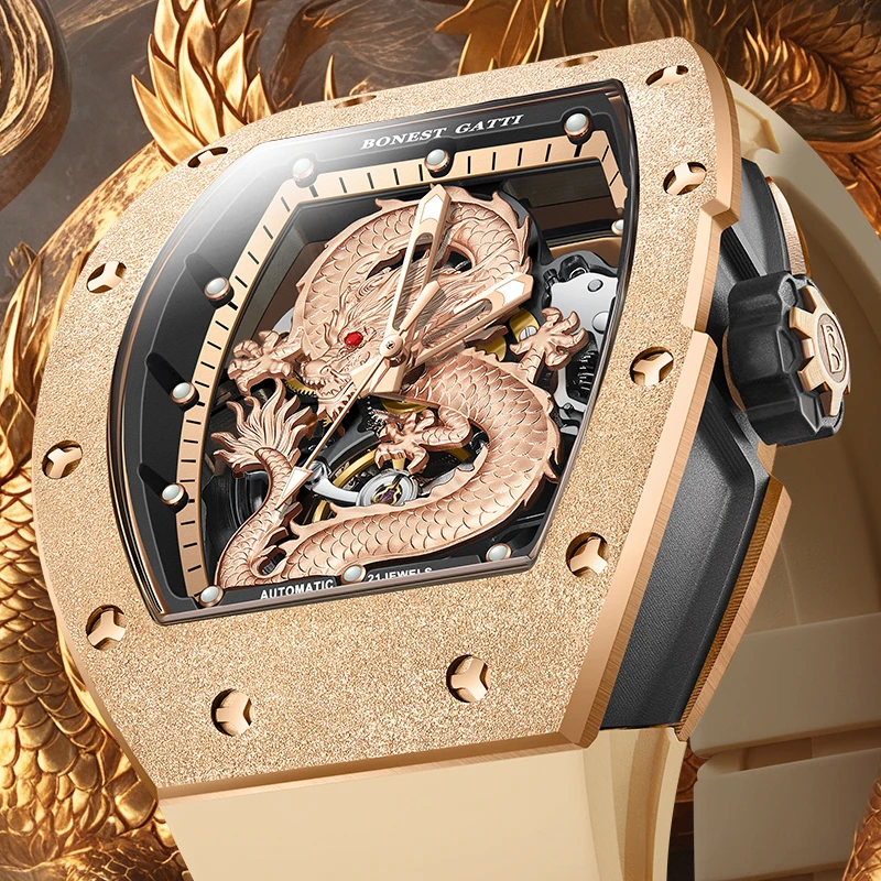 

Часы BONEST GATTI для мужчин, подарок на год Дракона, немецкие часы для парня, мужские автоматические часы, наручные часы-скелетоны, часы для мужчин