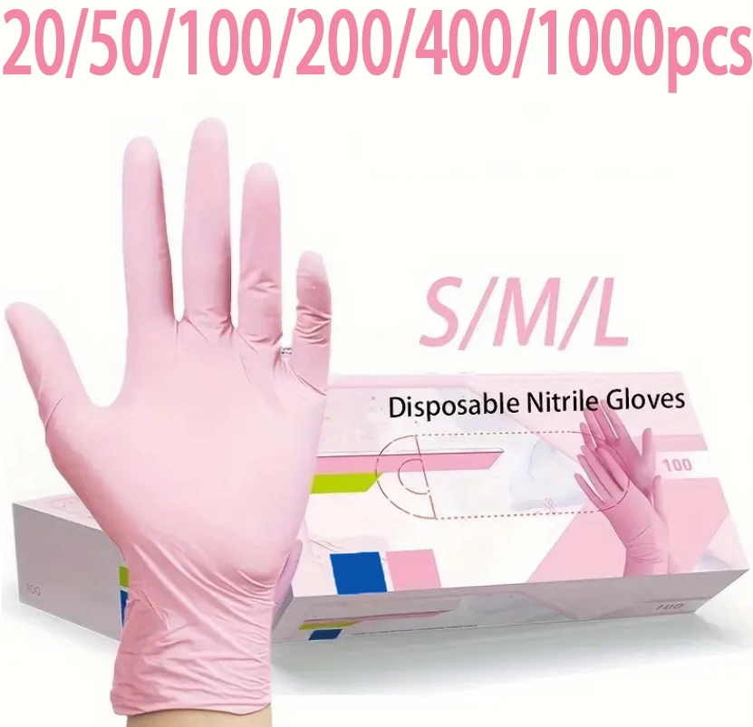 20/50/100/200/400/1000 guantes de nitrilo rosa, adecuados para limpieza, cocina, baño, teñido del cabello y recorte de uñas