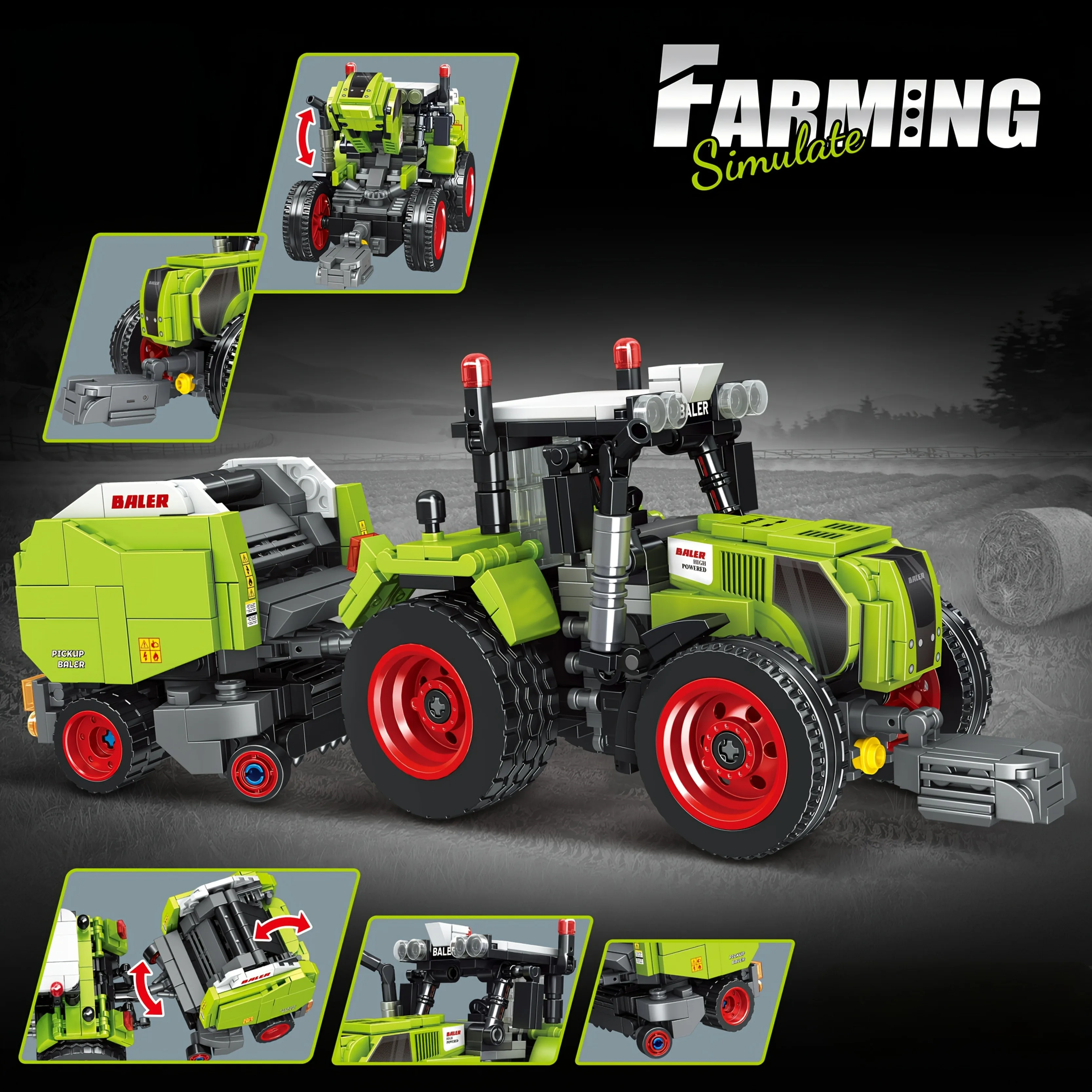 Nouveau jeu de blocs de construction de tracteur de bale de foin de noël, blocs de construction d'assemblage, blocs de construction de décoration de bureau, cadeau de noël,