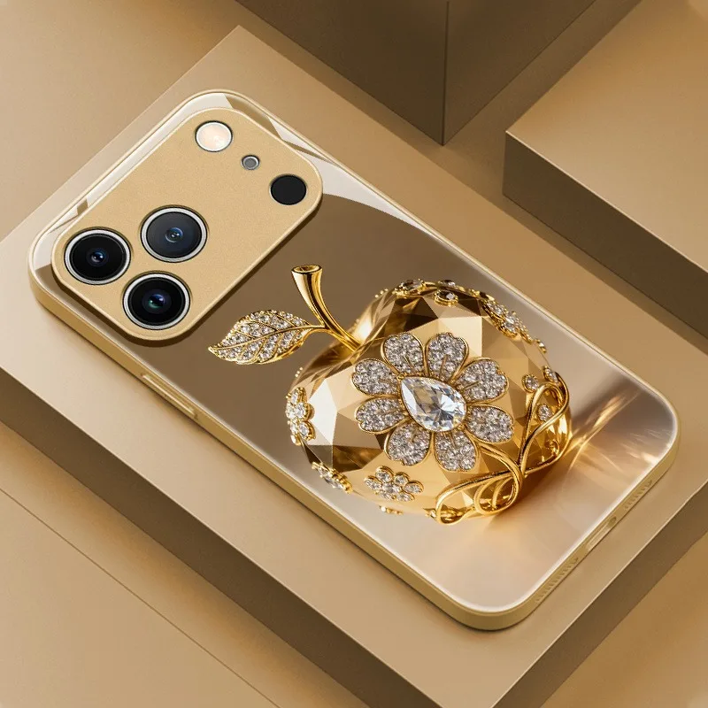 Luxus Kristall Für Apple Muster Metallic Farbe Glas Telefon Fall Für iPhone 17 16 15 14 13 12 11 Pro max 14 Plus 17Air 16E Abdeckung
