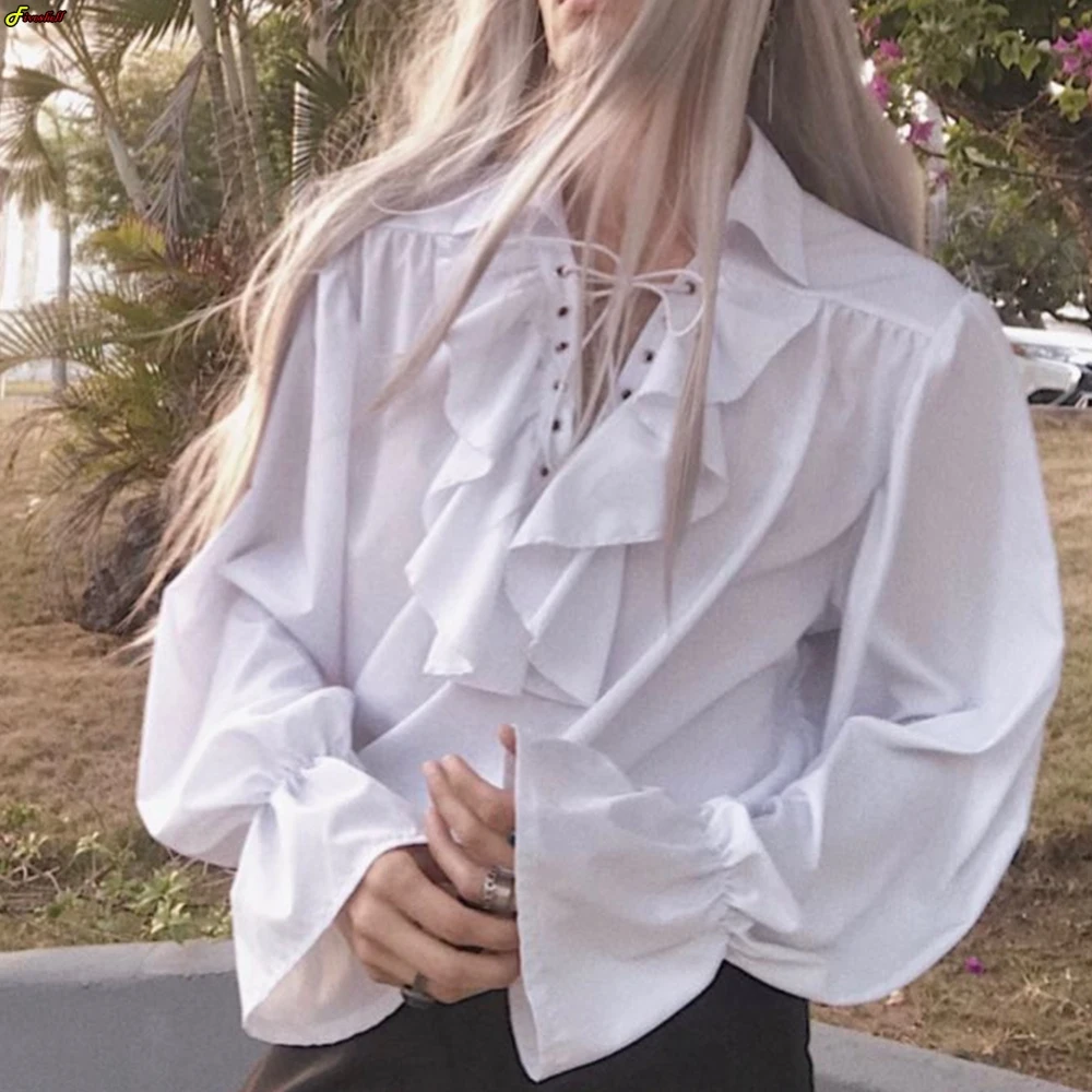 Women Pirate Shirt Vampire Prince Poet Shirts Medieval Cosplay Renaissance Vintage Gothic Victorian  Blouse Pirate Pants