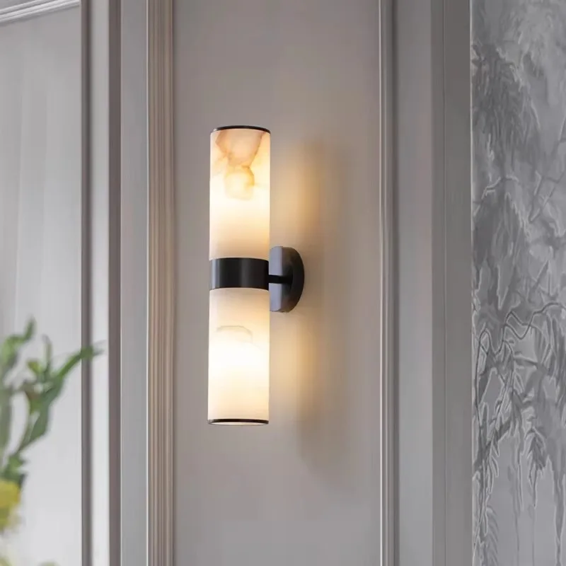 Natural Spanish Marble Copper Wall Sconce Light Luxury Lamps Home Decor Mirror Alabaster Indoor Home Wall Light