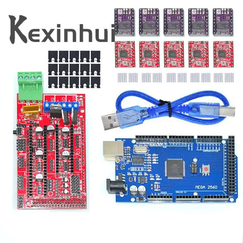 3D Printer Mega 2560 R3 + RAMPS 1.4 control panel+ 5pcs A4988 or DRV8825 Stepper Motor Drive for 3D printer kit for arduino kit