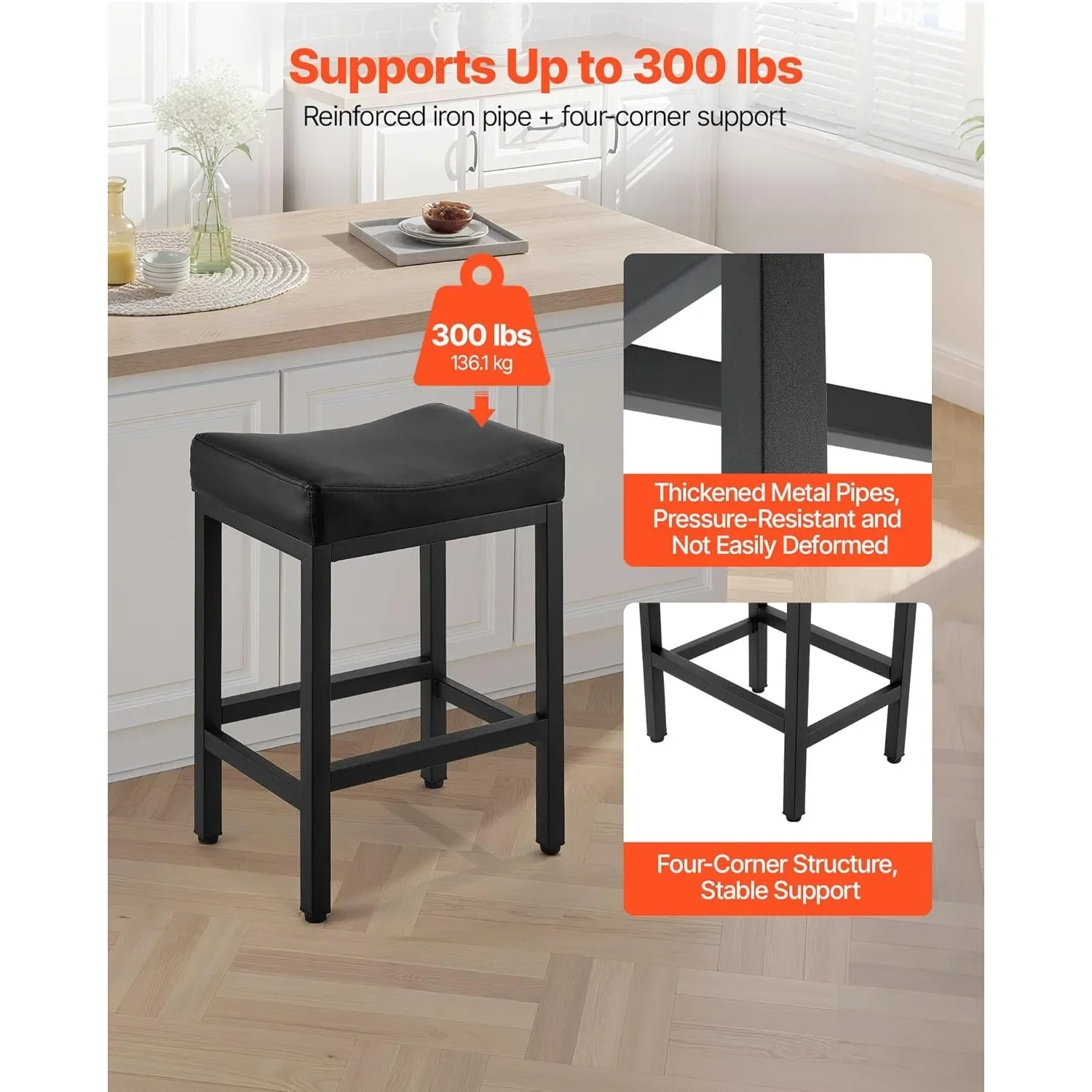 Conjunto de bancos de bar modernos de couro PU de 25 polegadas, bancos de altura de balcão com pernas de metal e assento de sela para ilha de cozinha, bar e decoração de casa