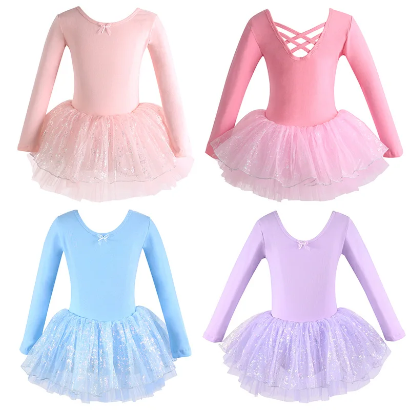 

Ballet Dress for Girl Spring Autumn Long Sleeve Cross Tie Straps Tutu Leotards Dress Classical Dance Skate Party Dance Dress