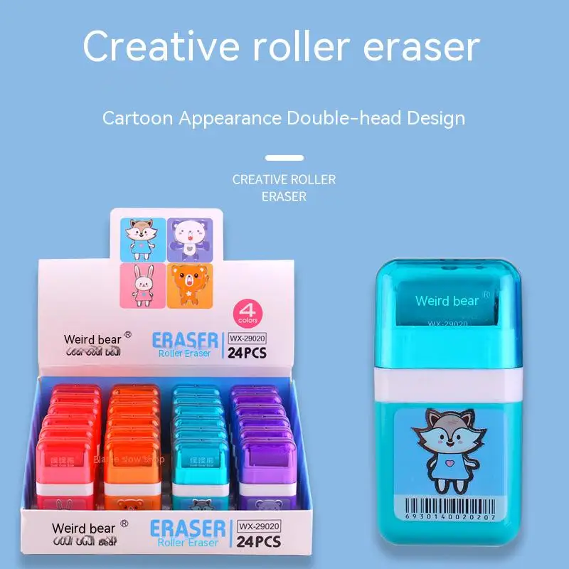 CHEN LIN 1Pcs Cute Cartoon Roller Eraser Rectangle Pencil Eraser Kawaii Stationery Kids Gifts School Office Correction Supplies