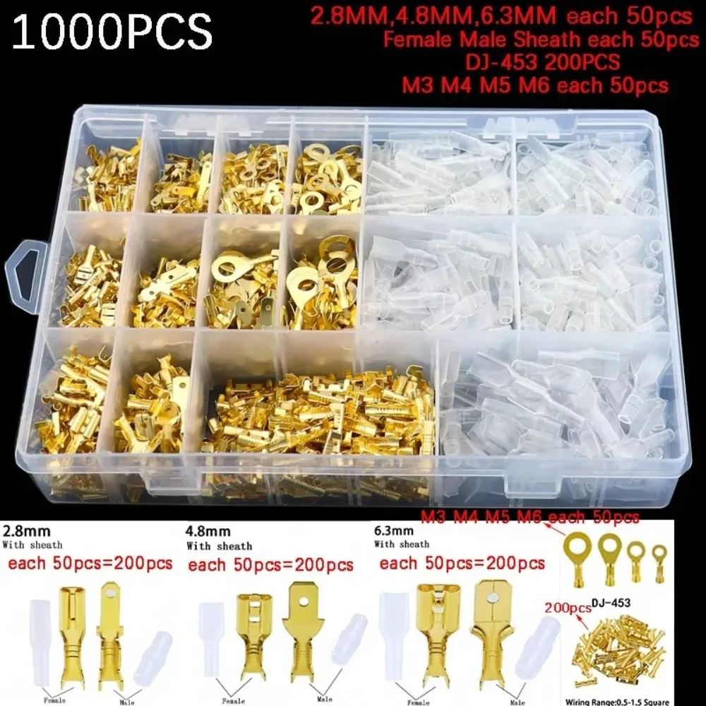 1000/1050 pcs Electrical Wire Connectors Electrical Crimp Terminals Insulating Sleeve Terminals Spade Crimp Terminals