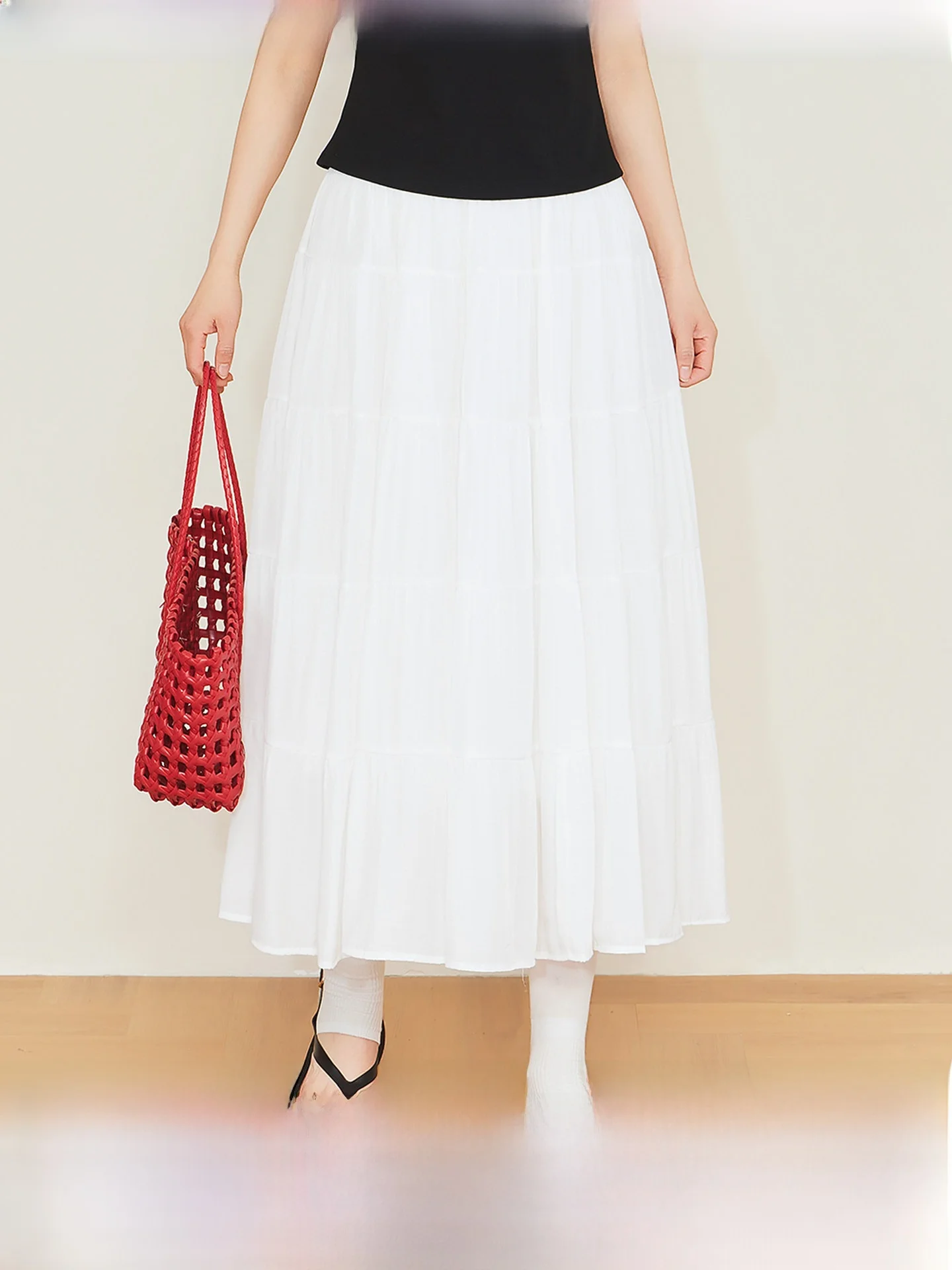 

White High Waist A-Line Midi Skirt Women Summer 2026 New plus Size Conceals Belly Slimming Korean Style Commute Casual