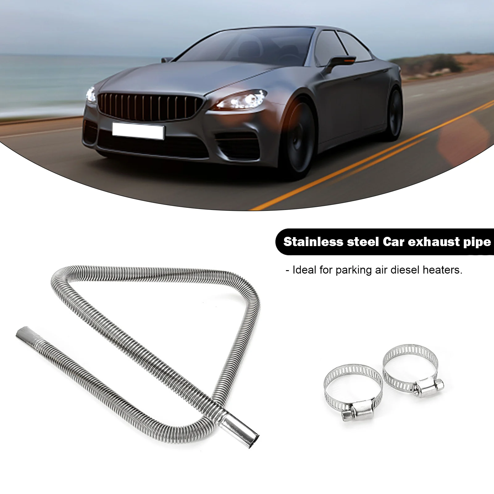 200cm Exhaust Hose with Two Clips Stainless Steel Exhaust Pipe Air Diesel Heater Car Parking Exhaust Pipe for Car Heater