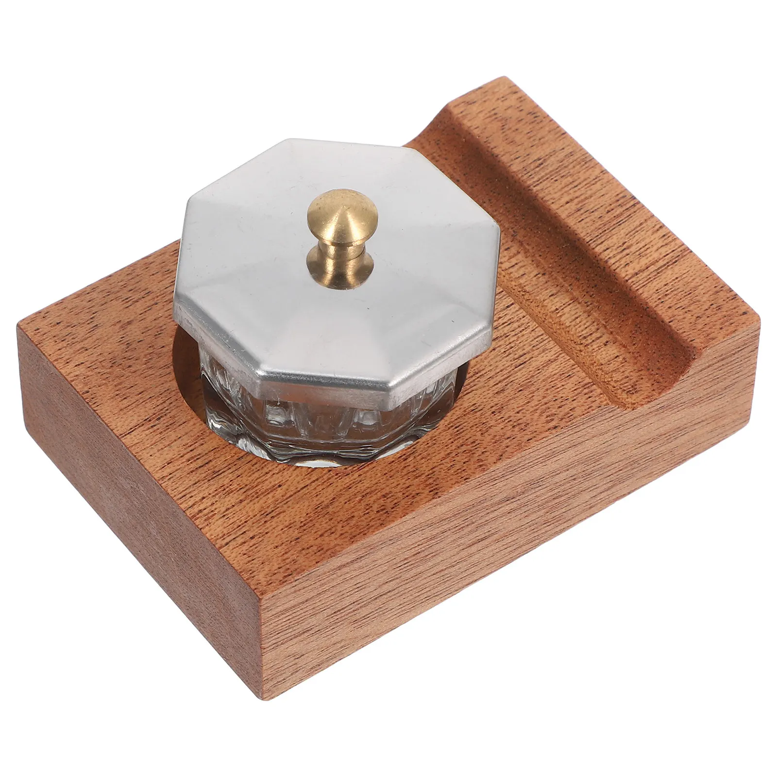 1Set Minimalist Sapele Wood Dip Pen Holder Stand with Deep Groove Inkwell Slot for Calligraphy Nib Holders Glass Ink Bottle