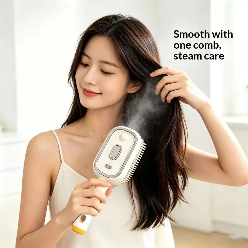 Electric Spray Hair Brush 2-In-1 Misting Hair Brush With Water Spray Reduce Frizz Anti-Static Retractable Steam Massage Comb