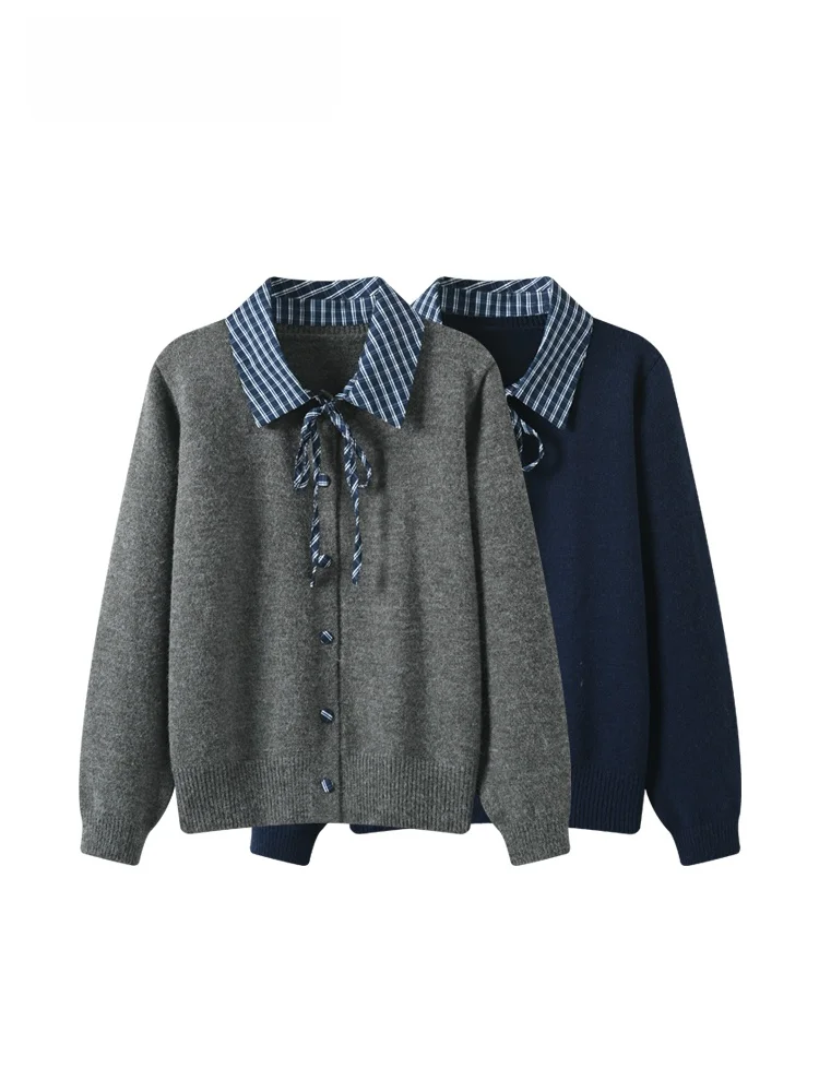 plus Size Knitted Long Sve Sweater Women's Autumn Sle College Wind Color Blo Slimming Fake Two-Piece Top for plus Size