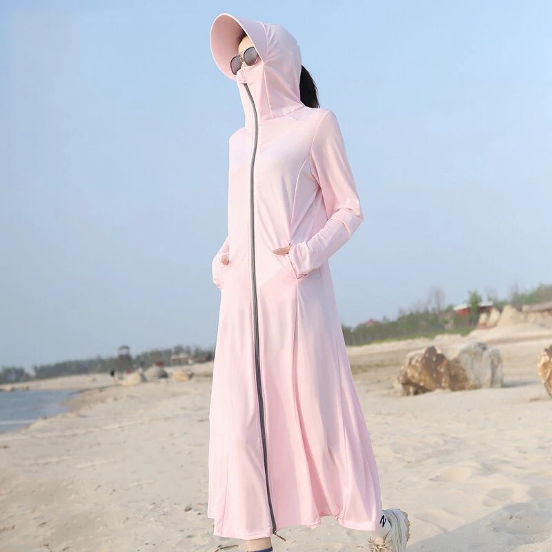 Whole Body Protection Long Sunscreen Clothing Women Summer Zip-Up Ice Silk Sun Protection Jackets Woman Thin Full Body Jacket