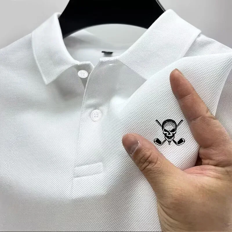 2024 New Skull Golf Logo Men's Polo Shirt Personalized Fashion Slim Fit Quick Drying Outdoor Sports Leisure Golf Clothing