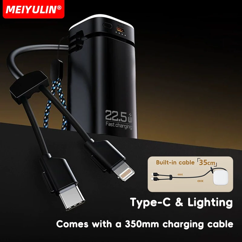 20000mAh Large Capacity Power Bank Mobile Battery 22.5W Type-C Cable Fast Charging External Charger for iPhone 16 Samsung Xiaomi