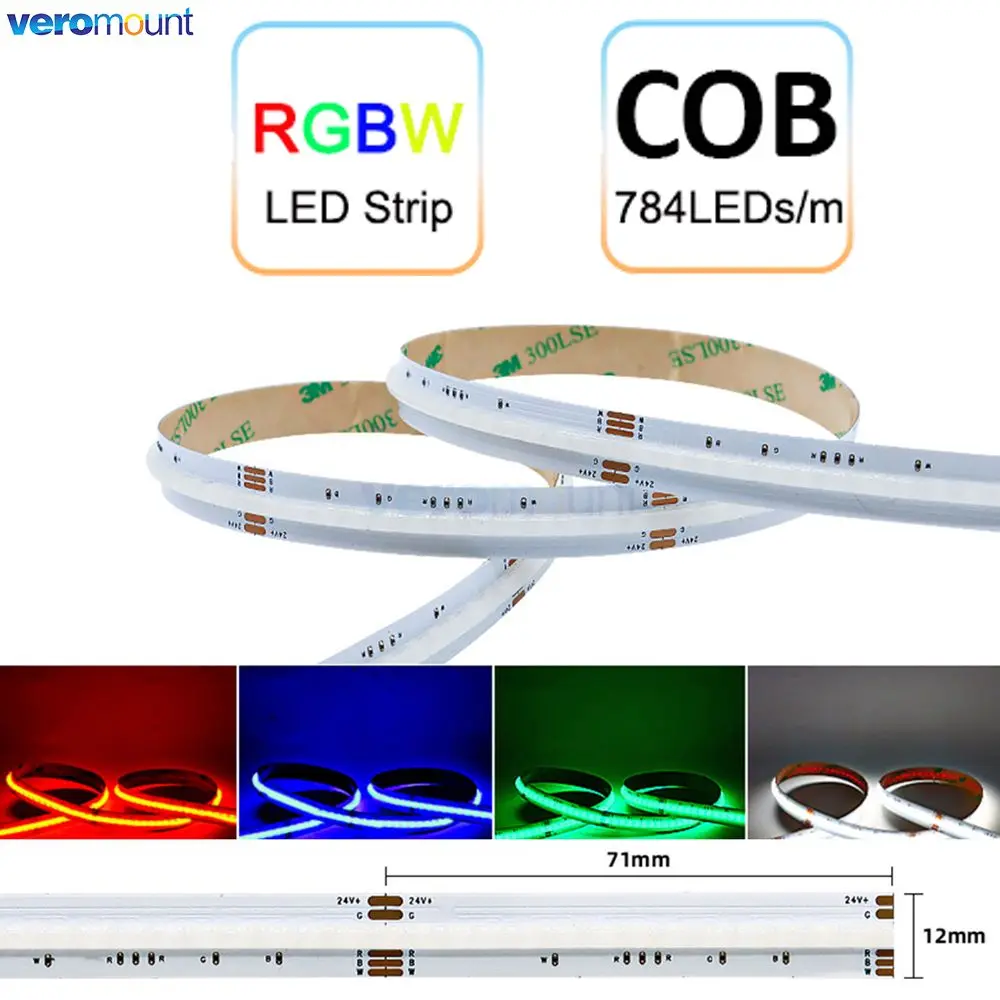 5m COB RGBW LED Strip Lights 784LEDs/m High Density Dimmable LED Lighting Flexible RA90 FCOB 4 in 1 RGBWW LED Tape Ribbon DC24V