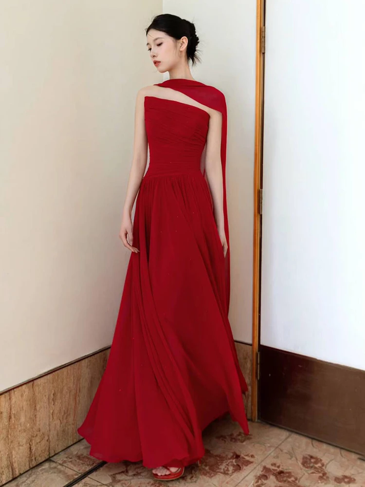 

Элегантное длинное свадебное платье Ele Red, винтажное вечернее платье цвета бургунди для подружек невесты, официальное вечернее платье для вечеринок