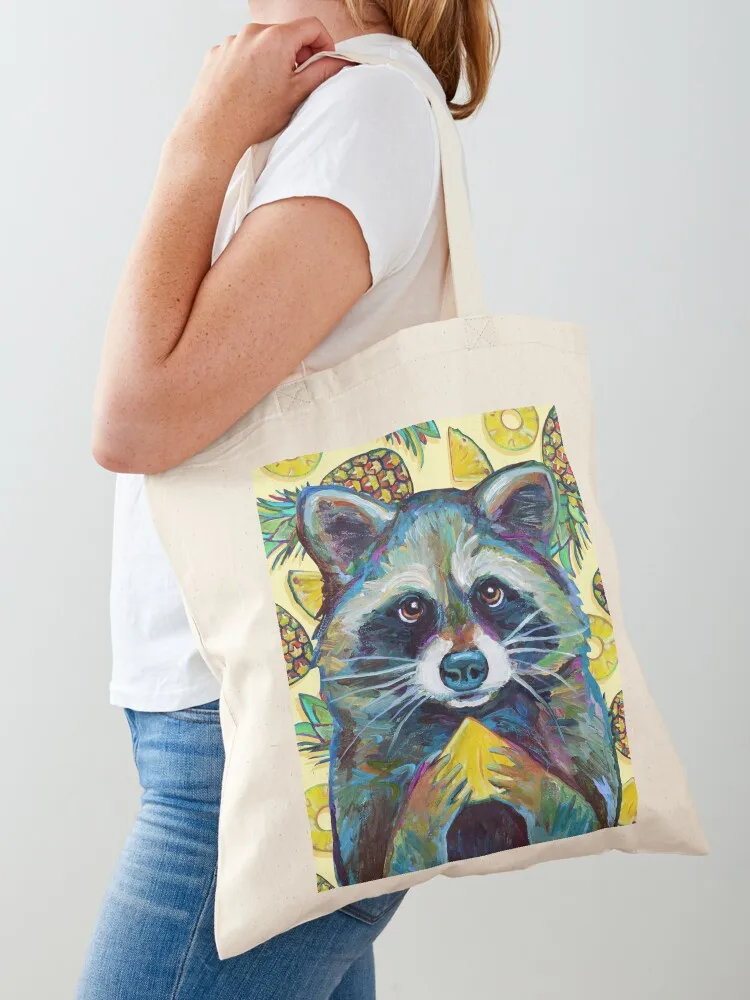 

Summer Sweets CUTE RACCOON With Pineapple Tote Bag large size bags the tote bag Beach bag