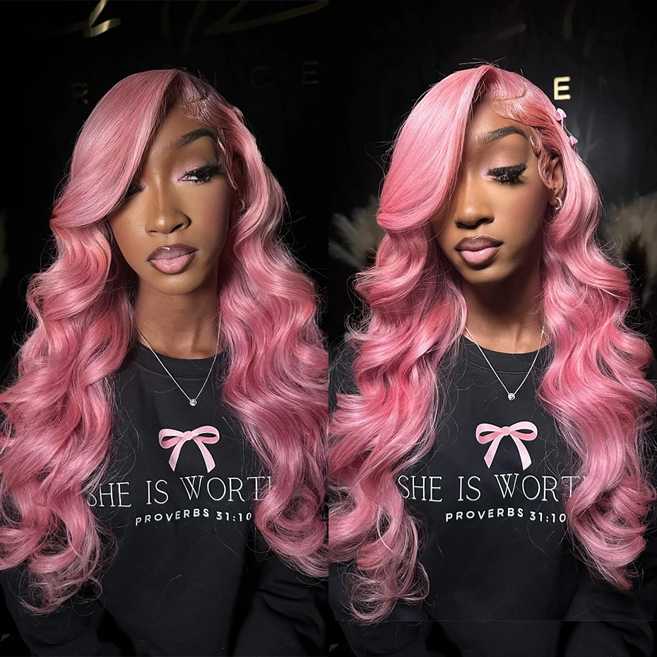 36 40 Inch Pink Colored Human Hair Wigs For Women Hd Transparent 13x6 Lace Frontal Wig Preplucked Remy Flesh Pink Lace Front Wig - Image 3