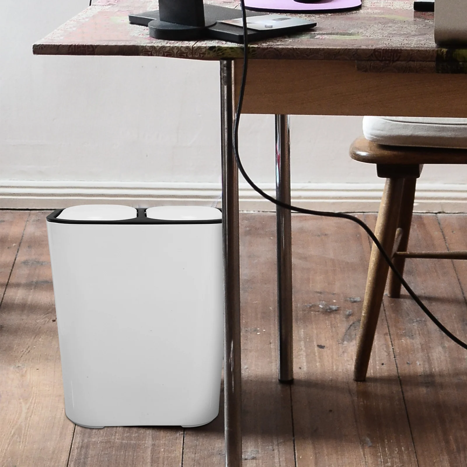 

Double Compartment Trash Bin Plastic Garbage Can Kitchen Rubbish Bin Dry Wet Separator Home Office Waste Container