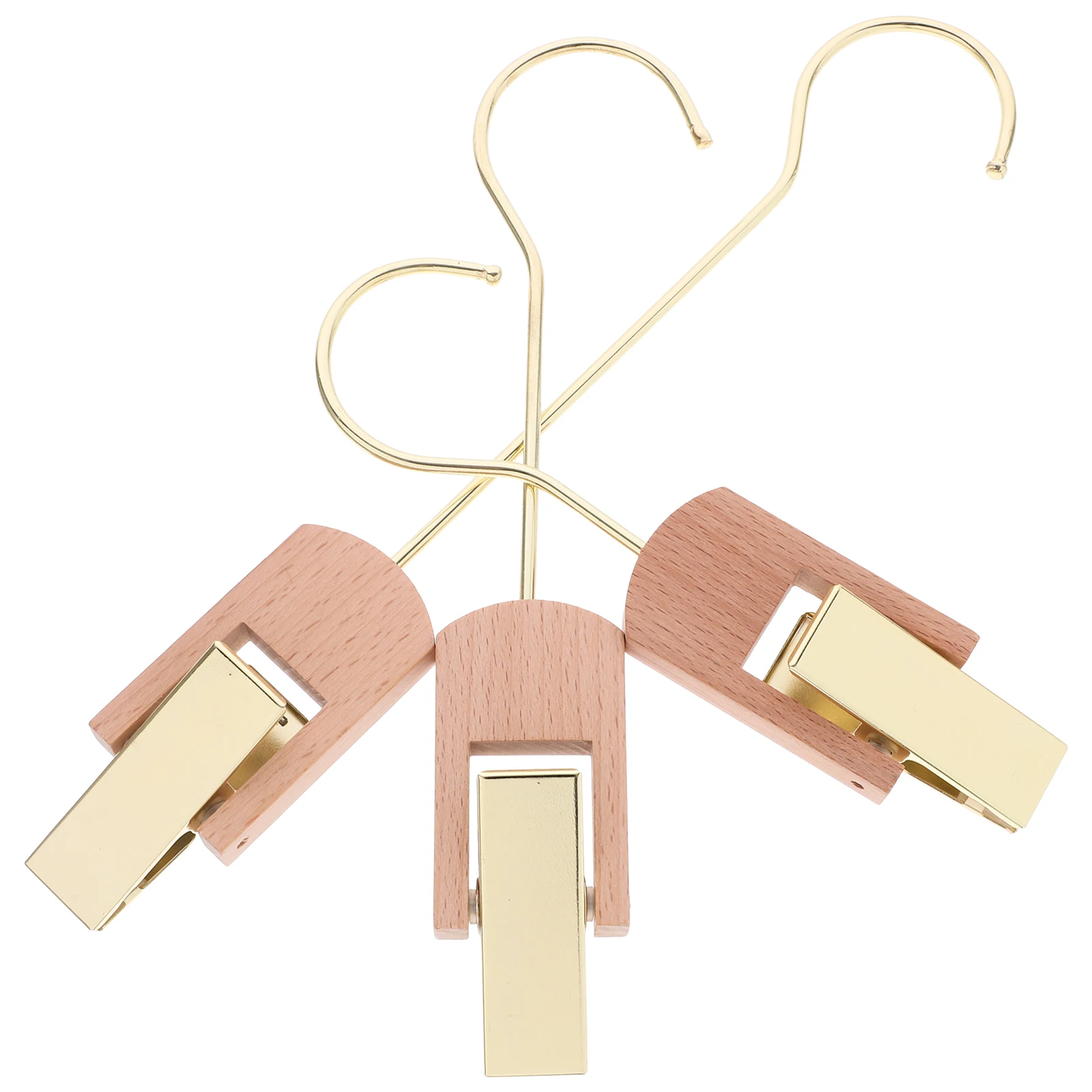

3pcs Golden Solid Wood Hooks Clips Multi functional Home Supplies Clothes Coat Scarf Shoe Hanger Laundry Storage