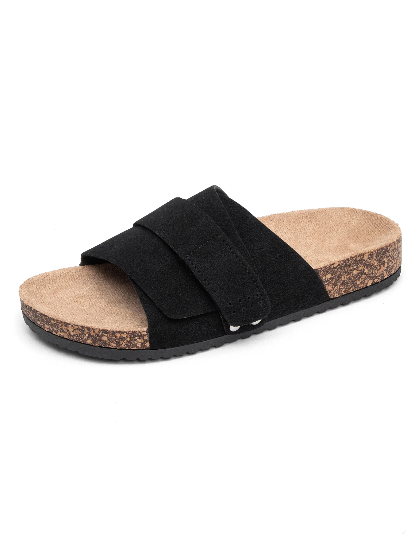 Sandalias de Mujer con Doble Correa Ajustable, Plantilla de Corcho, Diseño Plano de Gamuza, para Verano, Caminar al Aire Libre, Playa y Uso Casual