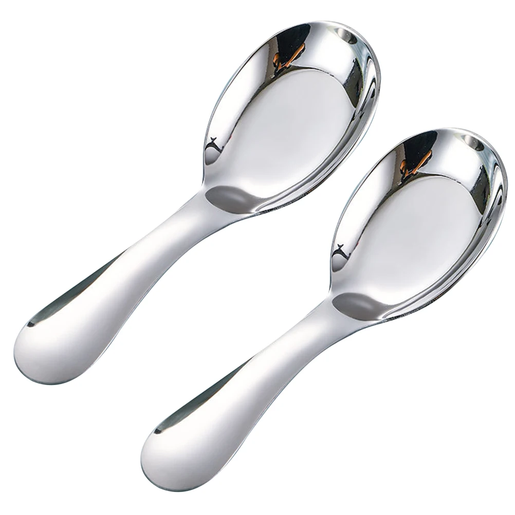 

2pcs Kids Stainless Steel Spoons Baby Utensils Home Tableware Soup Cereal Food Children Spoon Simple Design Safe Handle