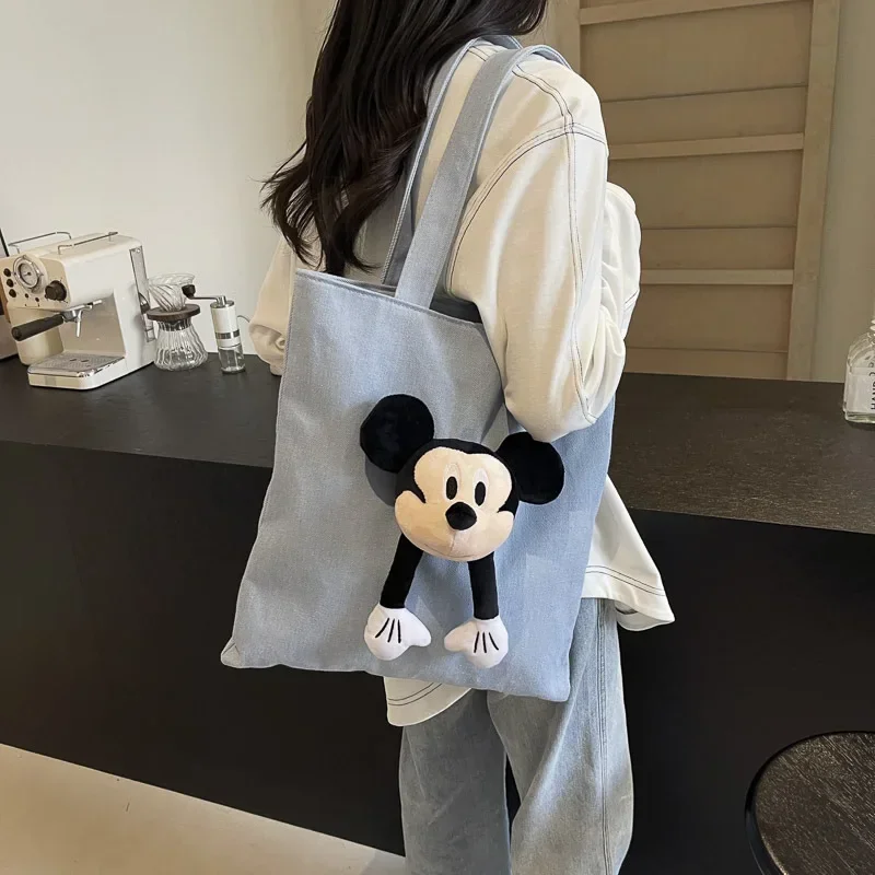 Disney  Shoulder Bag Cute Canvas Tote Mickey Mouse Cartoon Fashion Denim Travel handbag