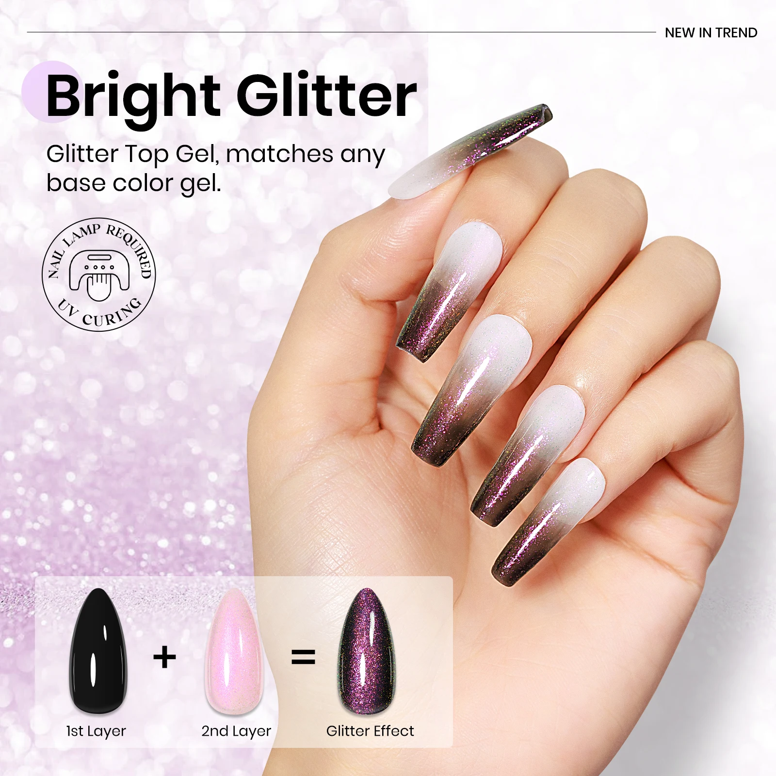 MIZHSE 12ML Glitter Gel Top Coat Smalto High Gloss Top Gel Smalto per unghie No Wipe Soak Off Smalto semipermanente per Nail Art