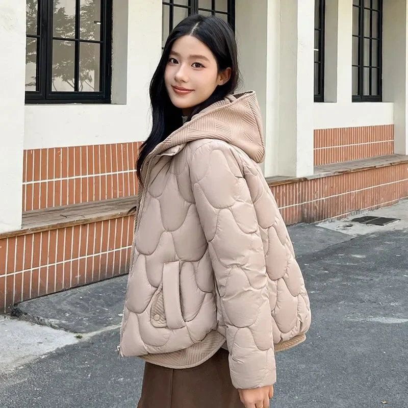 2024 New Winter Jacket Women Warm Parkas Female Fake Two-piece Long Sleeve Casual Cotton Padded Jacket Hooded Outwear Ladies